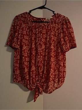 Madewell Red and Cream Floral Tie-Front Blouse